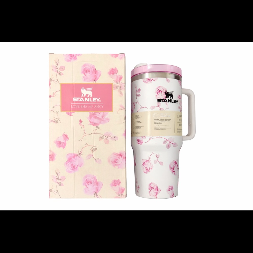 Stanley White & Pink Floral Travel Tumbler with Handle 40oz